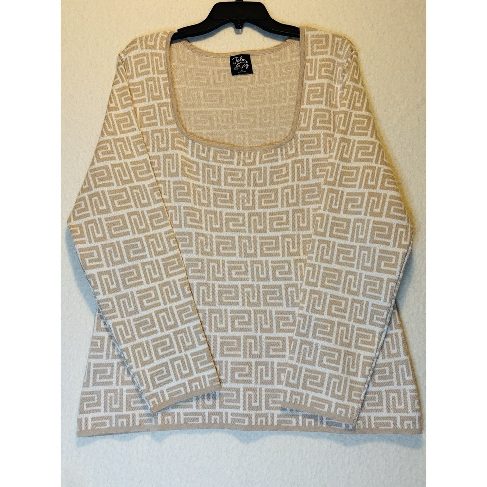Jolie and Joy 3XL Long Sleeve sweater Beige & Cream Geometric Pattern‎ Plus Size
